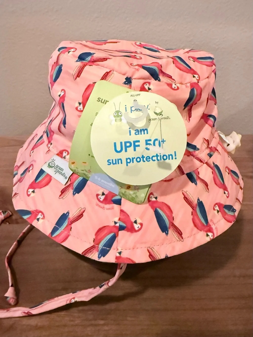 NWT IPlay Green Sprouts infant size 0-6 months pink/ parrots bucket hat